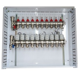 Heating Manifold 10 Loops with Thermal Actuators NC AC230V and Flow Meters